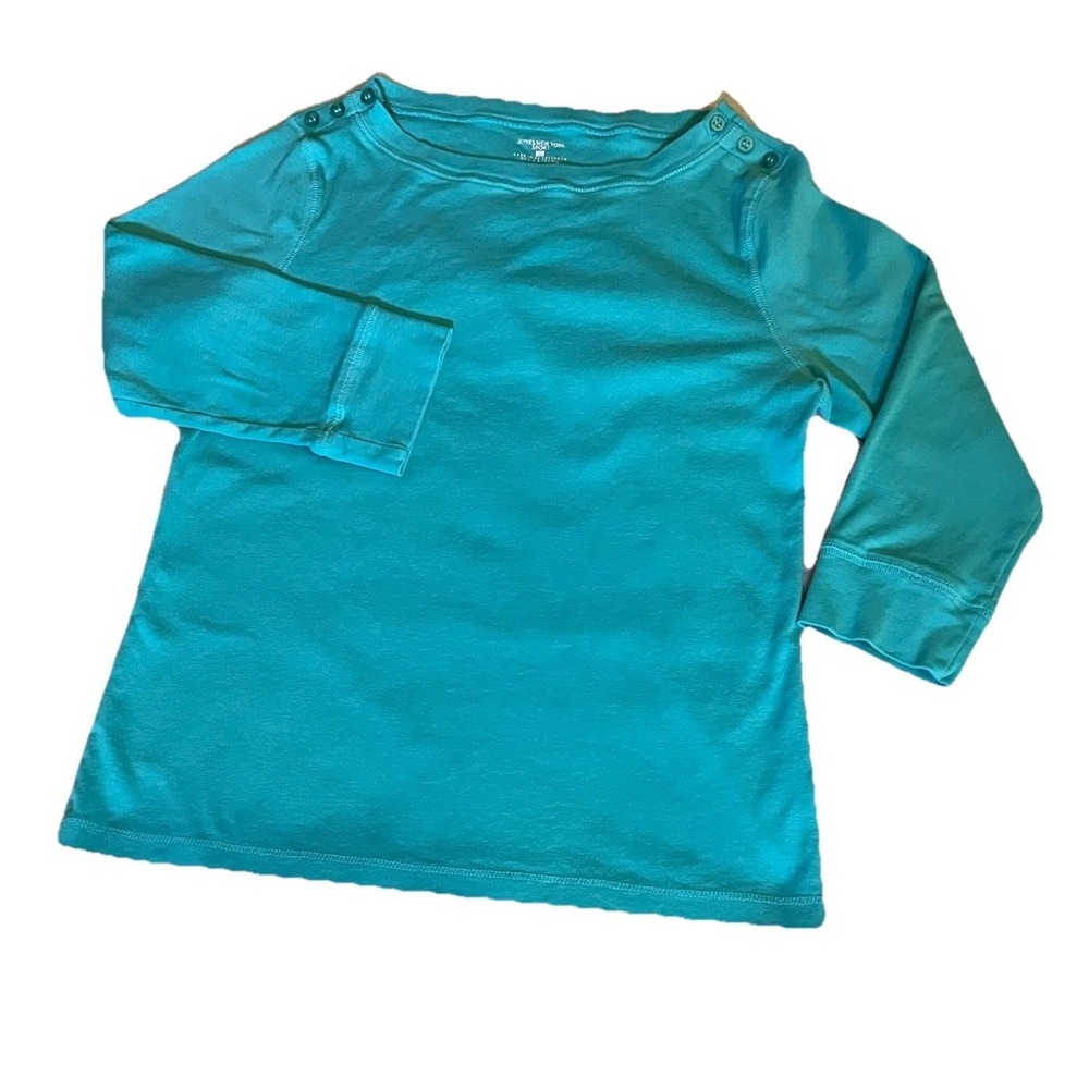Jones New York Sport Aqua Blue 3/4 Sleeve Boat Neck Top Size Large 100% Cotton - Picture 2 of 9